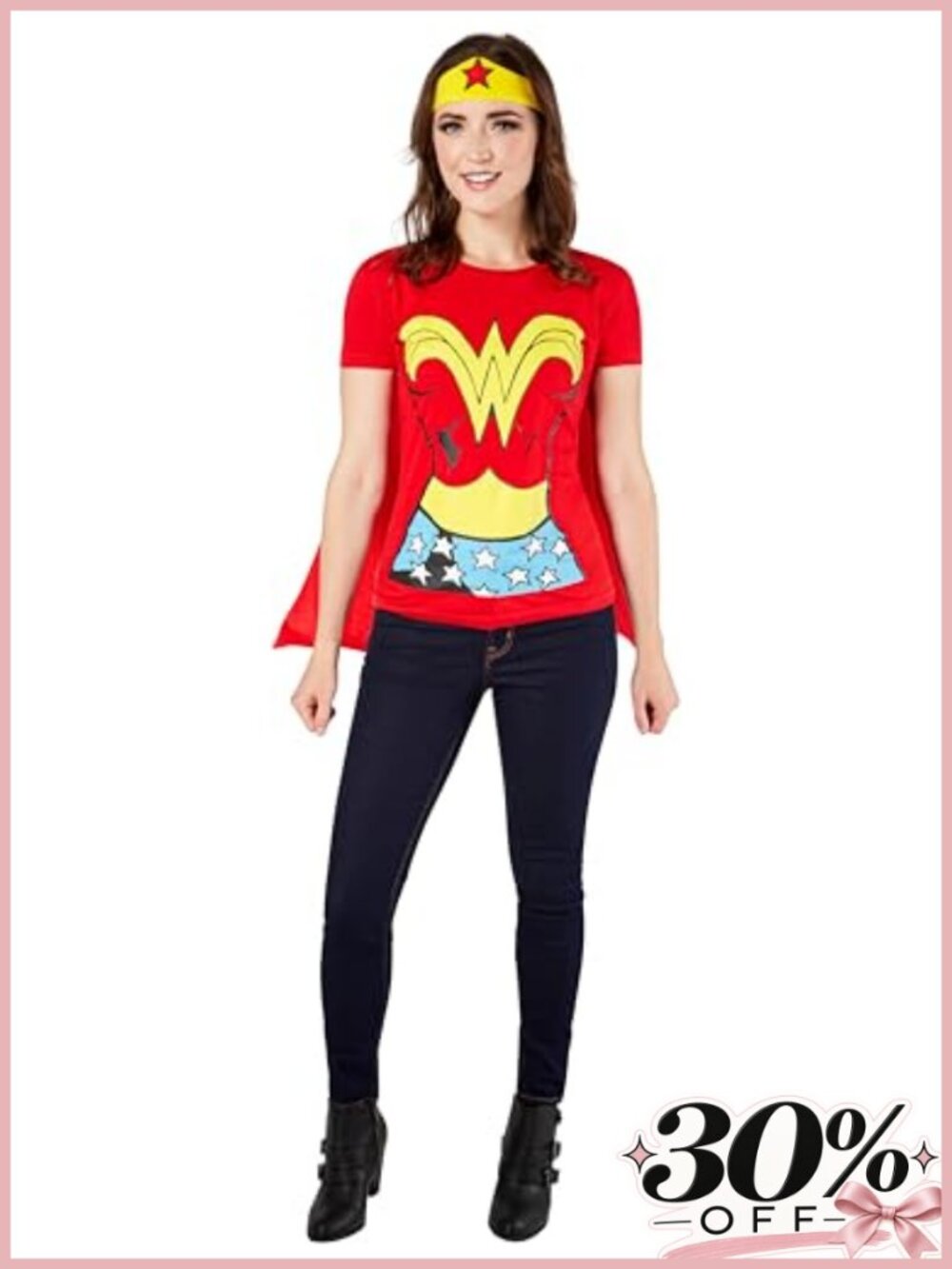 Wonder Woman Costume T-Shirt with Cape and Tiara | Adult Size XL Costume